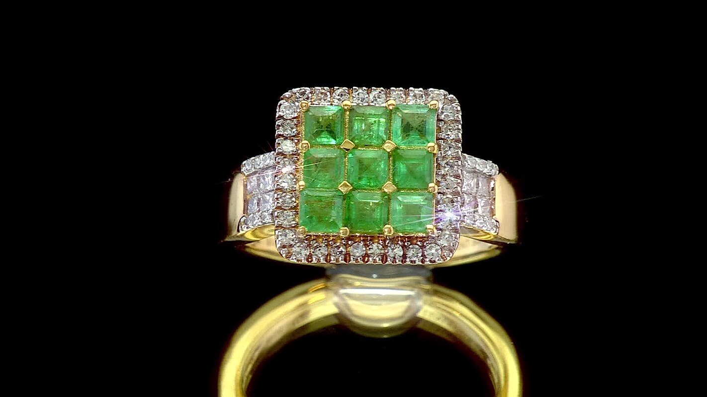 Premium Kagem Zambian Emerald and Luxuriant Lab Grown Diamond G-H SI 1.85 ctw Ring in 18K Vermeil Yellow Gold Over Sterling Silver