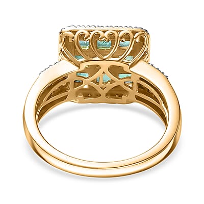 Premium Kagem Zambian Emerald and Luxuriant Lab Grown Diamond G-H SI 1.85 ctw Grid Mosaic Ring in 18K Vermeil Yellow Gold Over Sterling Silver (Size 8.0)