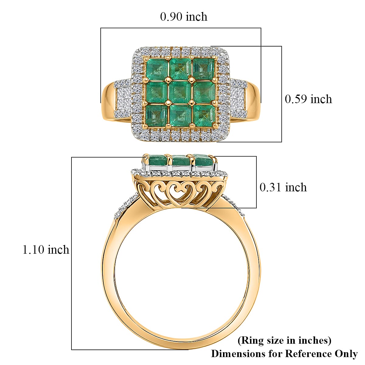 Premium Kagem Zambian Emerald and Luxuriant Lab Grown Diamond G-H SI 1.85 ctw Ring in 18K Vermeil Yellow Gold Over Sterling Silver (Size 8.0) image number 5