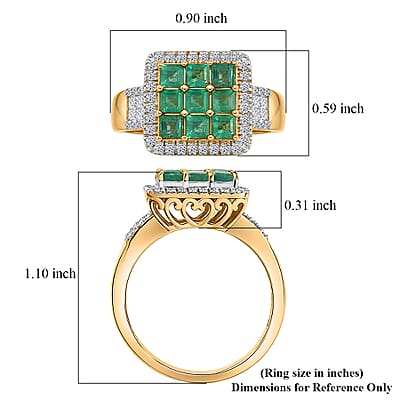 Premium Kagem Zambian Emerald and Luxuriant Lab Grown Diamond G-H SI 1.85 ctw Grid Mosaic Ring in 18K Vermeil Yellow Gold Over Sterling Silver (Size 8.0)