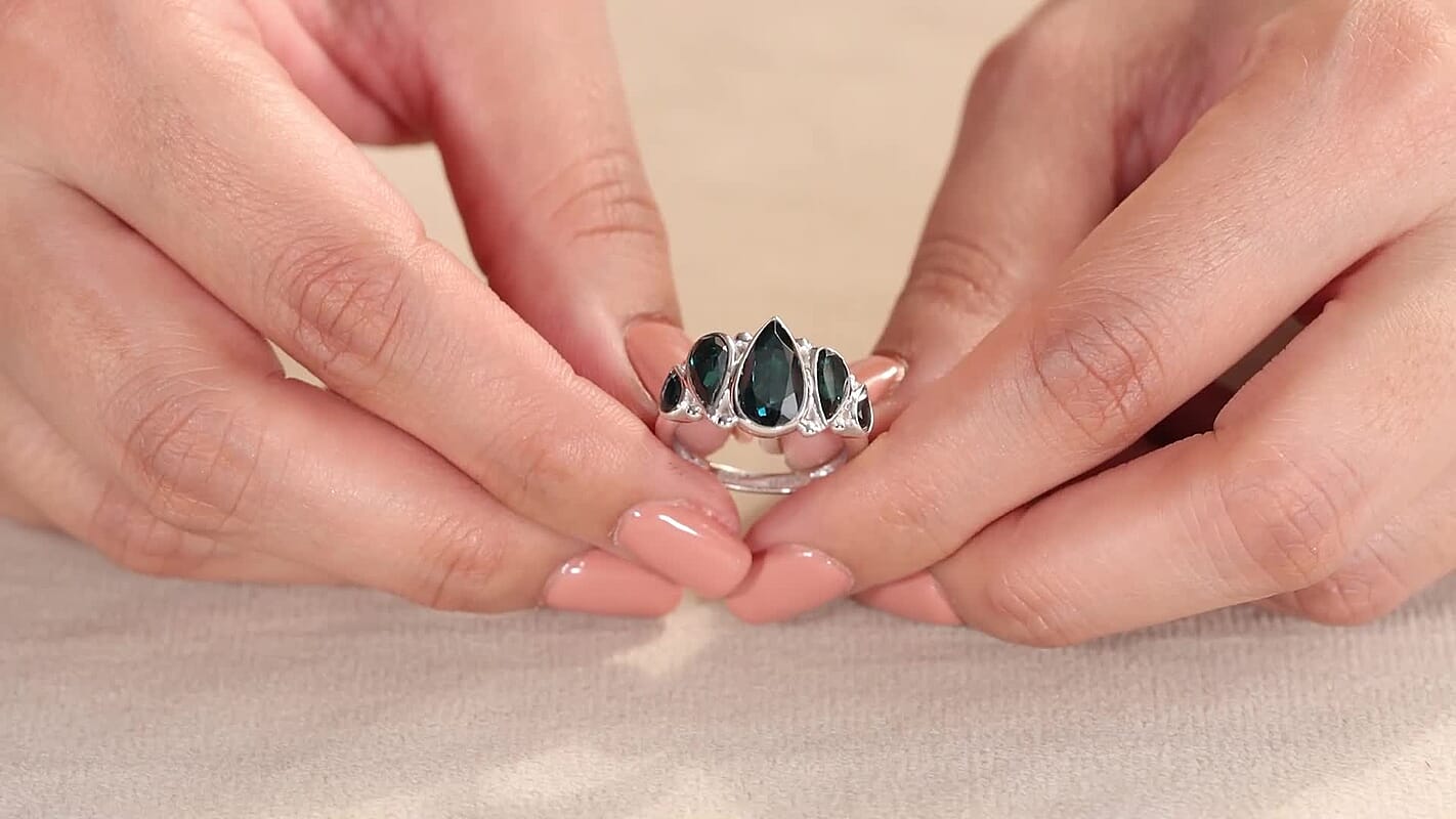 Sajen Silver Doublet Indigo Tourmaline Celestial Quartz Ring in Rhodium Over Sterling Silver (Size 10.0) 5.50 ctw
