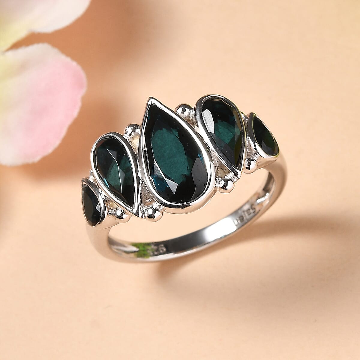 Sajen Silver Doublet Indigo Tourmaline, Celestial Quartz Ring in Rhodium Over Sterling Silver 5.50 ctw (Size 6.0) image number 1