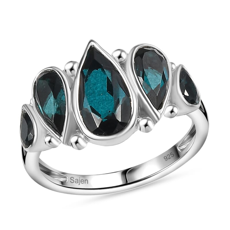 Sajen Silver Doublet Indigo Tourmaline, Celestial Quartz Ring in Rhodium Over Sterling Silver 5.50 ctw (Size 7.0)