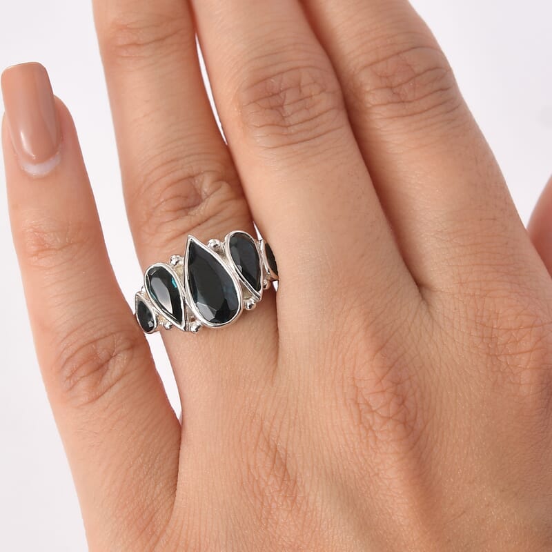 Sajen Silver Doublet Indigo Tourmaline, Celestial Quartz Ring in Rhodium Over Sterling Silver 5.50 ctw (Size 7.0)