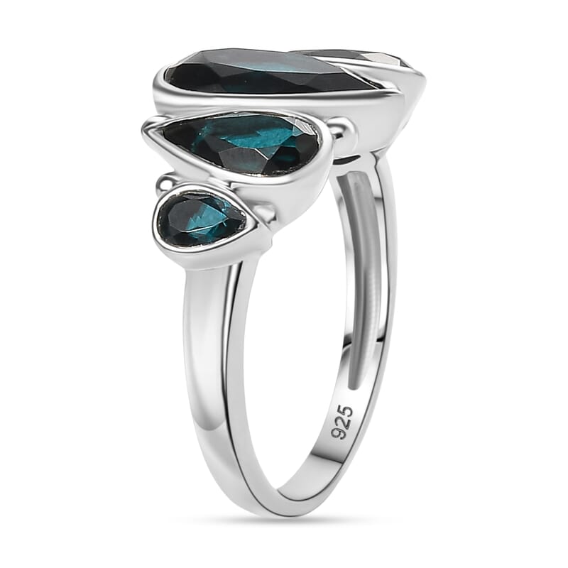 Sajen Silver Doublet Indigo Tourmaline, Celestial Quartz Ring in Rhodium Over Sterling Silver 5.50 ctw (Size 7.0)
