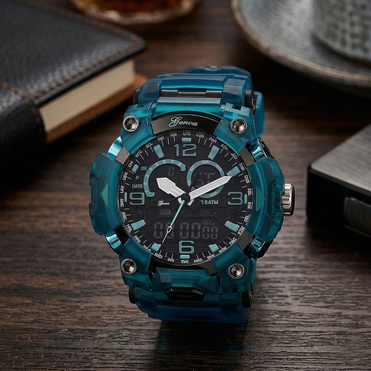 Genoa Japanese and Electronic Movement Multifunctional Blue Watch image number 1