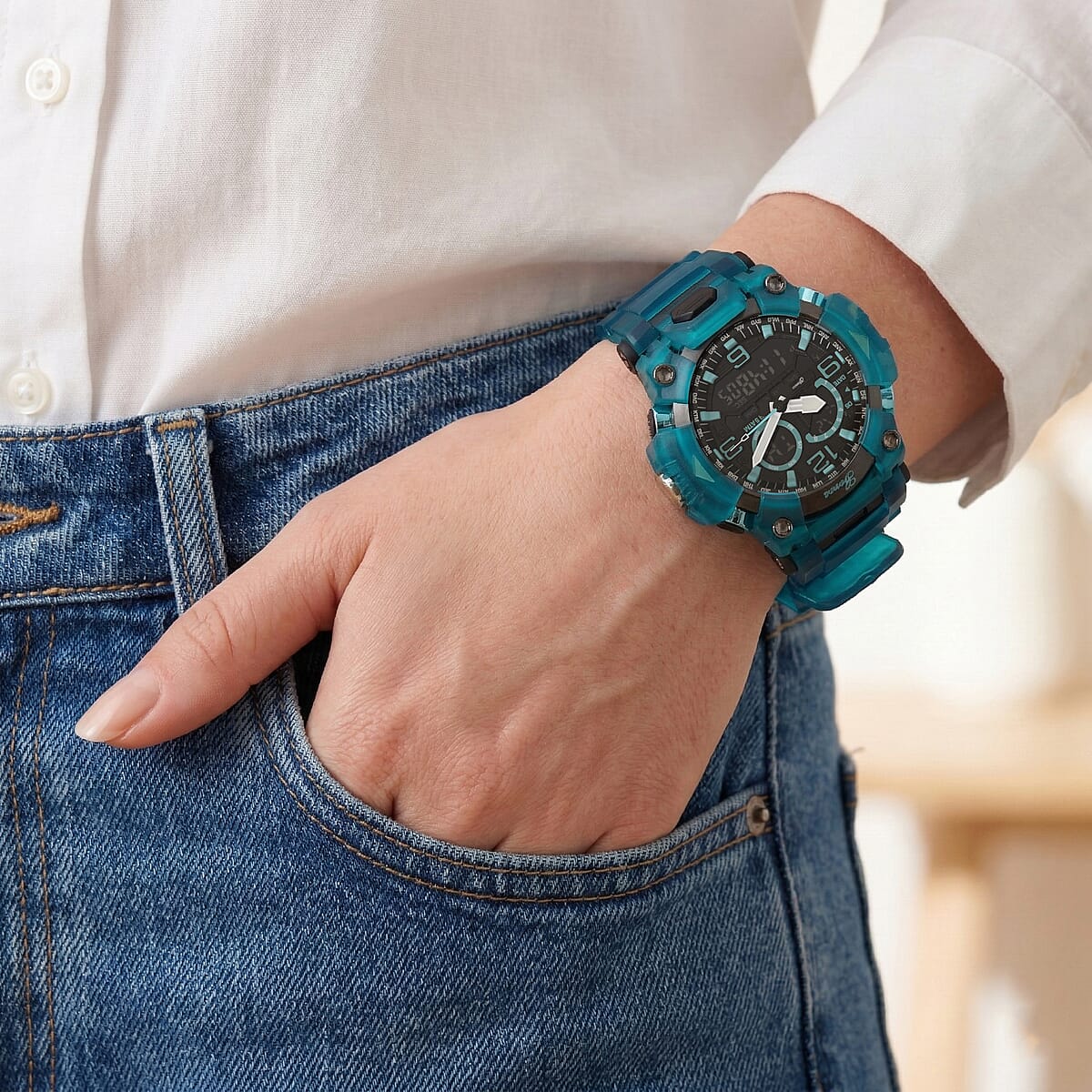 Genoa Japanese and Electronic Movement Multifunctional Blue Watch image number 2