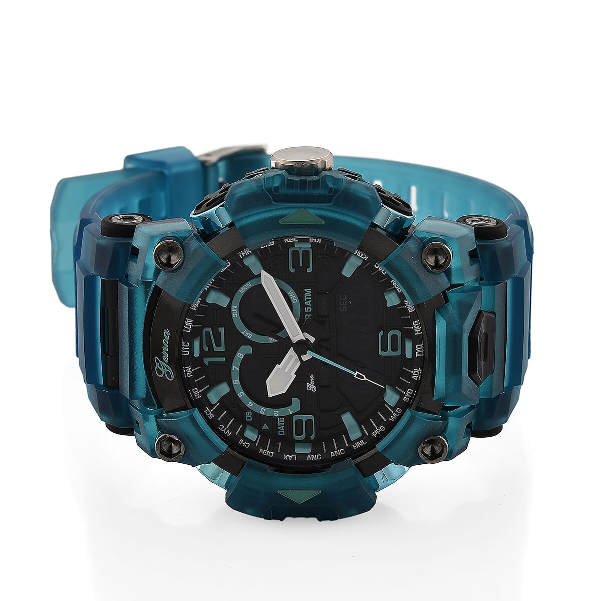 Genoa Japanese and Electronic Movement Multifunctional Blue Watch image number 4