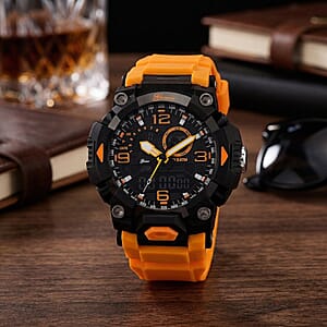 Genoa Japanese and Electronic Movement Multifunctional Orange Watch