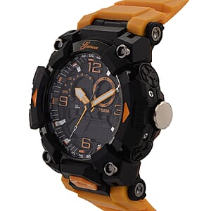 Genoa Japanese and Electronic Movement Multifunctional Orange Watch