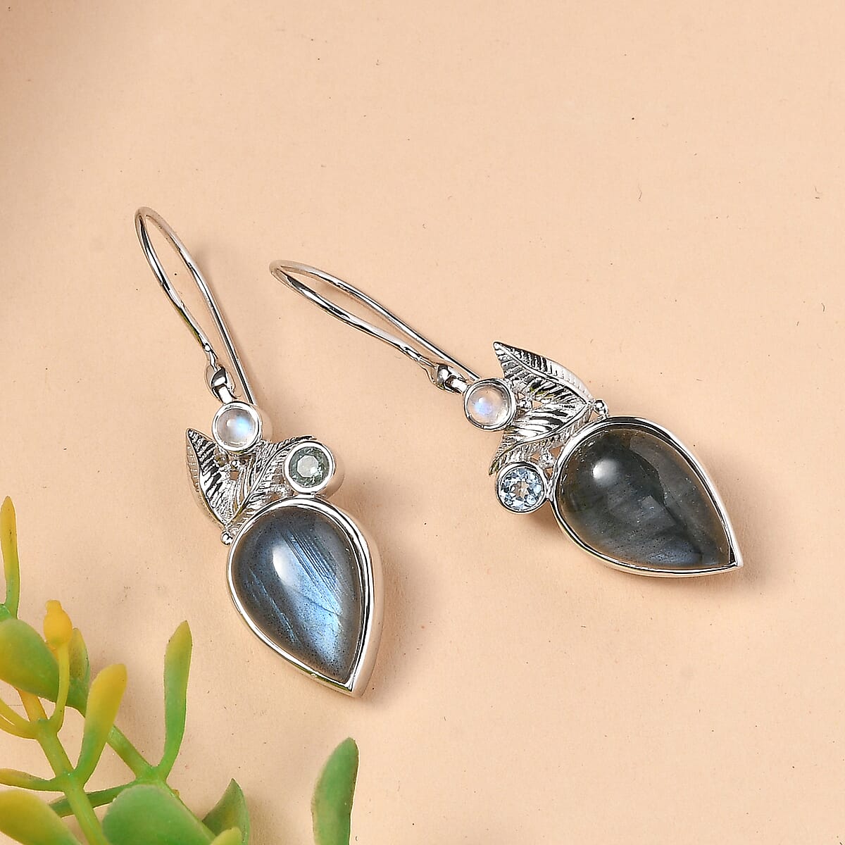 Sajen Silver Malagasy Labradorite, Multi Gemstone Earrings in Rhodium Over Sterling Silver 10.40 ctw image number 1