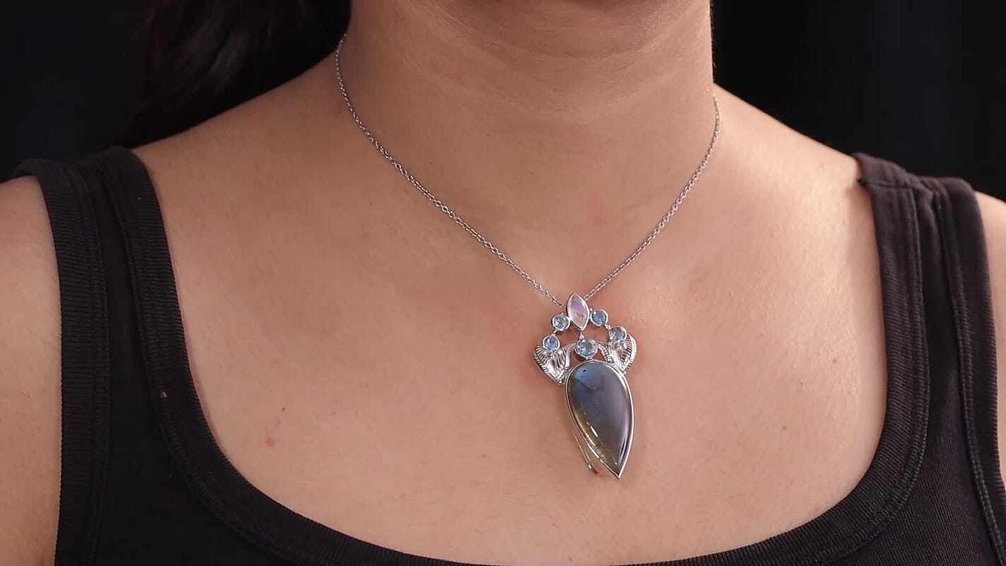 Sajen Silver Malagasy Labradorite, Multi Gemstone Pendant without Chain in Rhodium Over Sterling Silver 28.10 ctw