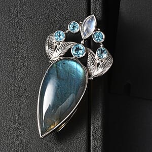 Sajen Silver Malagasy Labradorite, Multi Gemstone Pendant without Chain in Rhodium Over Sterling Silver 28.10 ctw