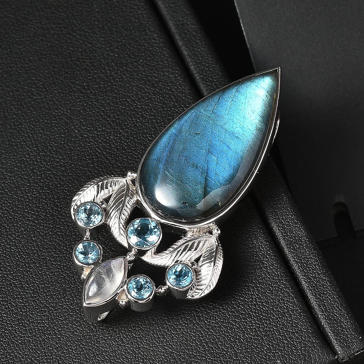 Sajen Silver Malagasy Labradorite, Multi Gemstone Pendant without Chain in Rhodium Over Sterling Silver 28.10 ctw image number 2