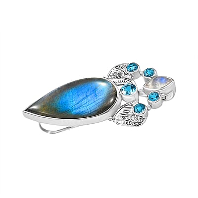 Sajen Silver Malagasy Labradorite, Multi Gemstone Pendant without Chain in Rhodium Over Sterling Silver 28.10 ctw
