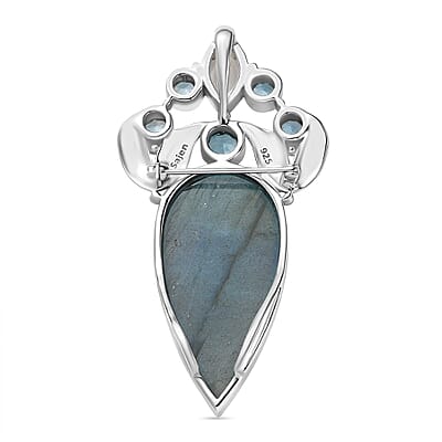 Sajen Silver Malagasy Labradorite, Multi Gemstone Pendant without Chain in Rhodium Over Sterling Silver 28.10 ctw