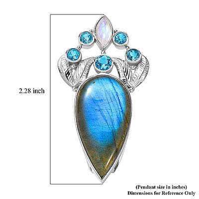 Sajen Silver Malagasy Labradorite, Multi Gemstone Pendant without Chain in Rhodium Over Sterling Silver 28.10 ctw