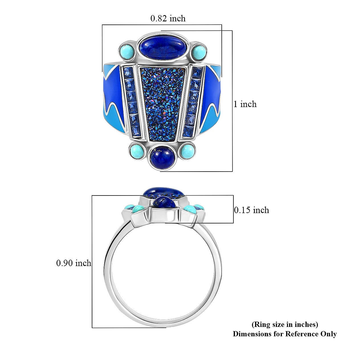 Sajen Silver Flat Blue Sapphire Drusy Quartz, Multi Gemstone Ring in Rhodium Over Sterling Silver 5.00 ctw (Size 10.0) image number 5