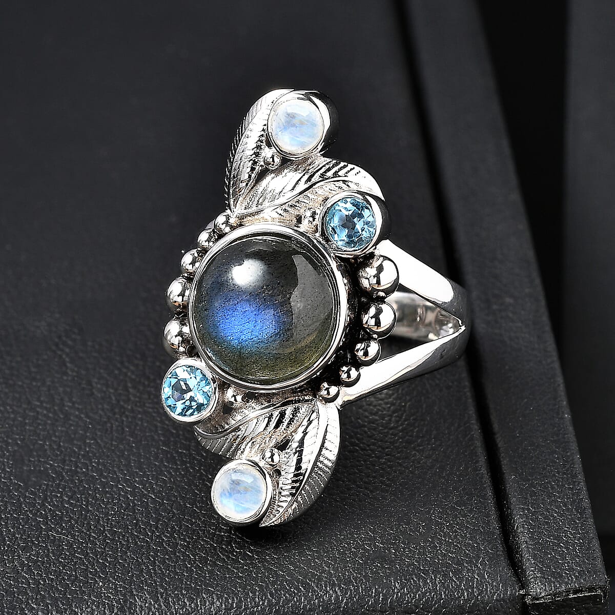 Sajen Silver Malagasy Labradorite, Multi Gemstone Ring in Rhodium Over Sterling Silver 5.10 ctw (Size 10.0) image number 1
