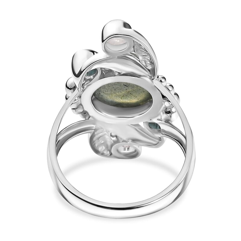 Sajen Silver Malagasy Labradorite, Multi Gemstone Ring in Rhodium Over Sterling Silver 5.10 ctw (Size 6.0)