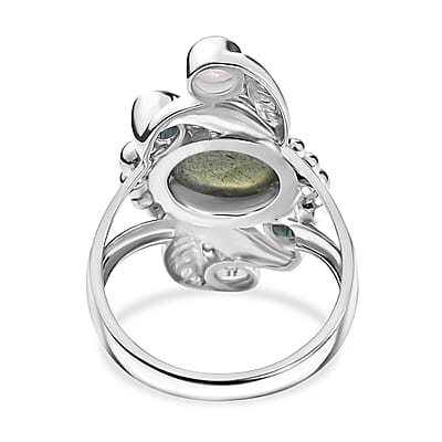Sajen Silver Malagasy Labradorite, Multi Gemstone Ring in Rhodium Over Sterling Silver 5.10 ctw (Size 7.0)