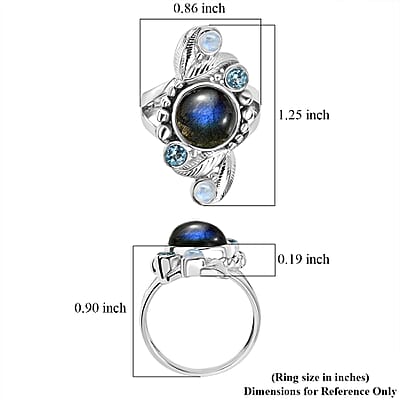 Sajen Silver Malagasy Labradorite, Multi Gemstone Ring in Rhodium Over Sterling Silver 5.10 ctw (Size 7.0)