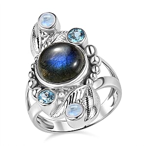 Sajen Silver Malagasy Labradorite, Multi Gemstone Ring in Rhodium Over Sterling Silver 5.10 ctw (Size 8.0)