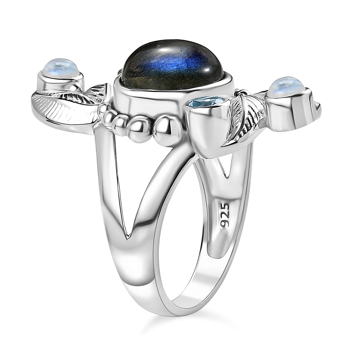 Sajen Silver Malagasy Labradorite, Multi Gemstone Ring in Rhodium Over Sterling Silver 5.10 ctw (Size 8.0) image number 3