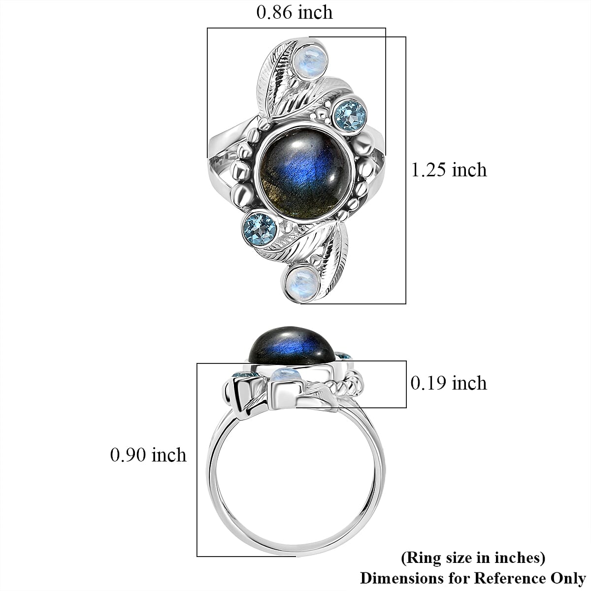 Sajen Silver Malagasy Labradorite, Multi Gemstone Ring in Rhodium Over Sterling Silver 5.10 ctw (Size 8.0) image number 5
