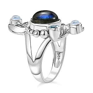 Sajen Silver Malagasy Labradorite, Multi Gemstone Ring in Rhodium Over Sterling Silver 5.10 ctw (Size 9.0)