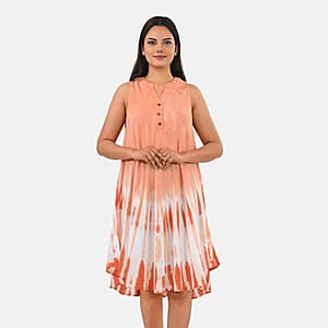 La Marey Peach Tie Dye Umbrella Dress with collar and Buttons - One Size Missy