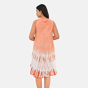 La Marey Peach Tie Dye Umbrella Dress with collar and Buttons - One Size Missy