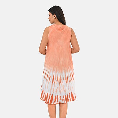 La Marey Peach Tie Dye Umbrella Dress with collar and Buttons - One Size Missy