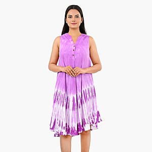 La Marey Purple Tie Dye Umbrella Dress with collar and Buttons - One Size Missy