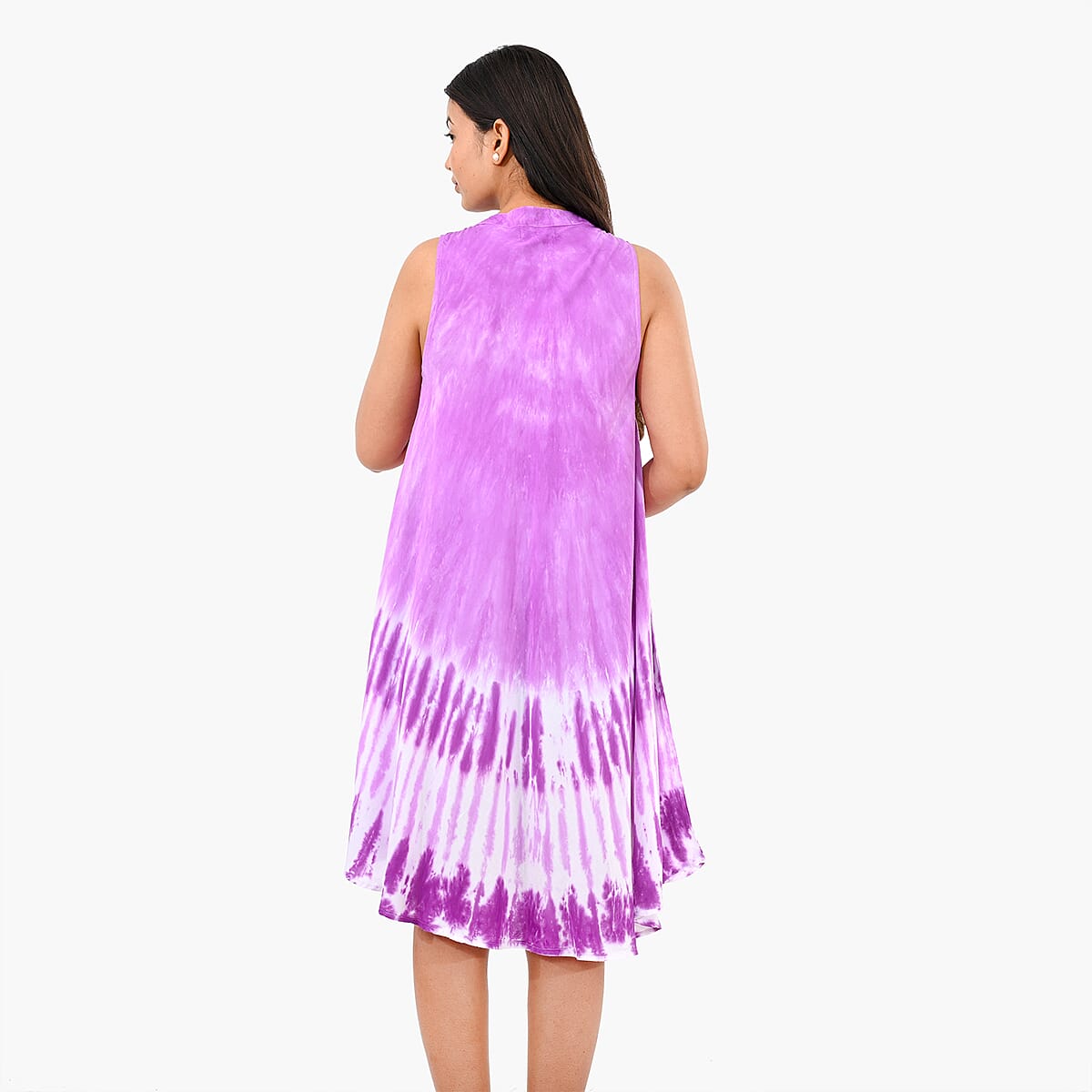 La Marey Purple Tie Dye Umbrella Dress with collar and Buttons - One Size Missy image number 1