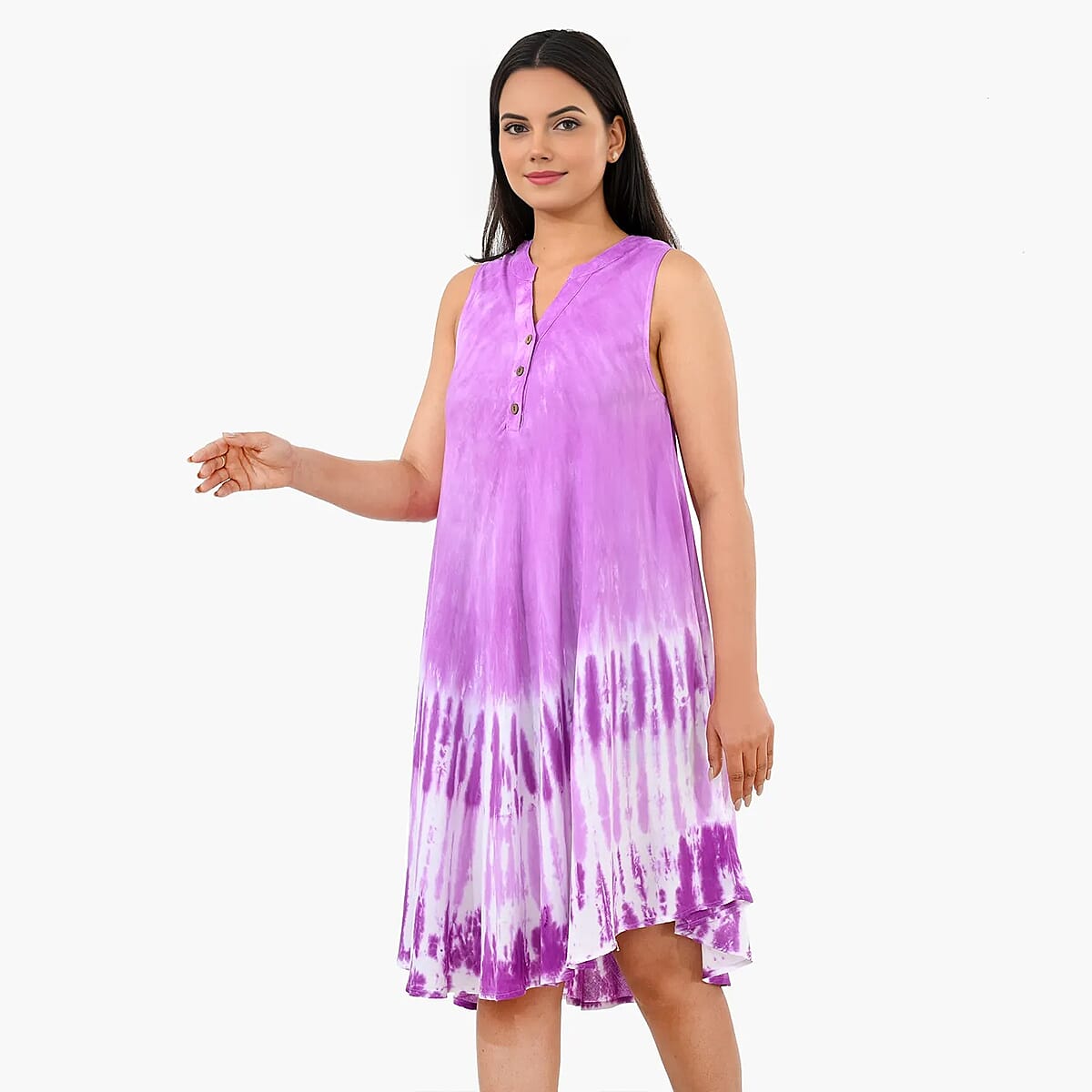 La Marey Purple Tie Dye Umbrella Dress with collar and Buttons - One Size Missy image number 2