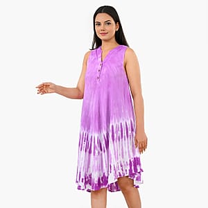 La Marey Purple Tie Dye Umbrella Dress with collar and Buttons - One Size Missy
