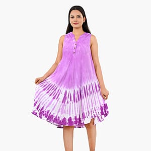 La Marey Purple Tie Dye Umbrella Dress with collar and Buttons - One Size Missy