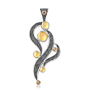 Sajen Silver Golden Sheen Moonstone, Brazilian Citrine Pendant without Chain in Rhodium Over Sterling Silver 4.65 ctw