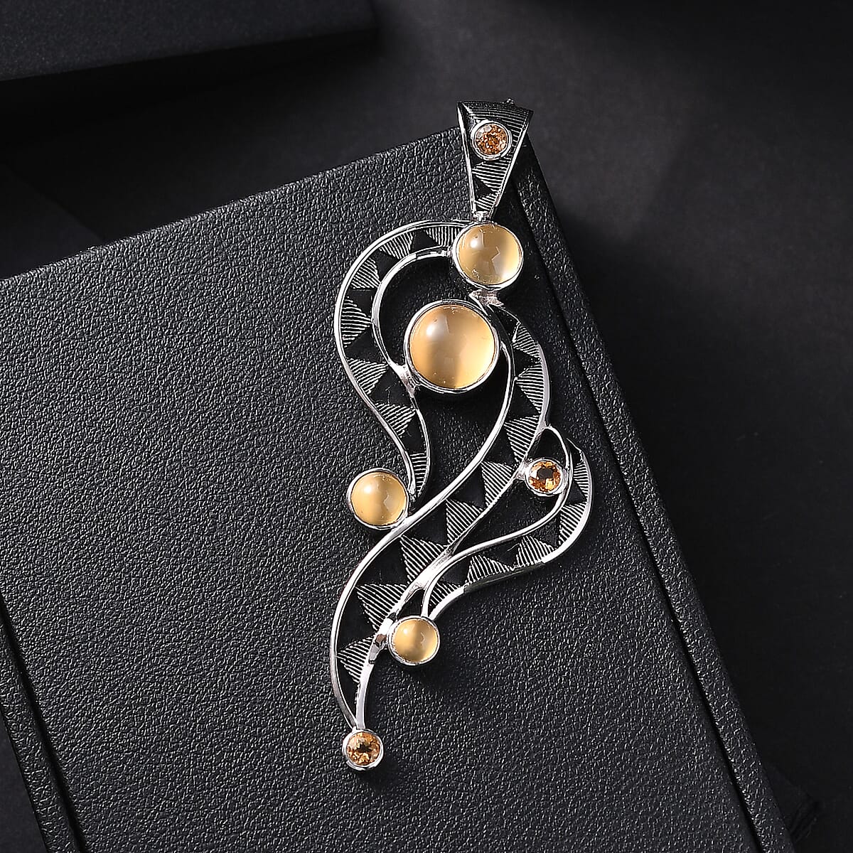 Sajen Silver Golden Sheen Moonstone, Brazilian Citrine Pendant without Chain in Rhodium Over Sterling Silver 4.65 ctw image number 1