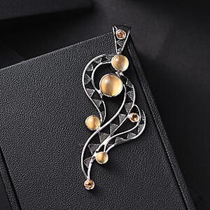 Sajen Silver Golden Sheen Moonstone, Brazilian Citrine Pendant without Chain in Rhodium Over Sterling Silver 4.65 ctw