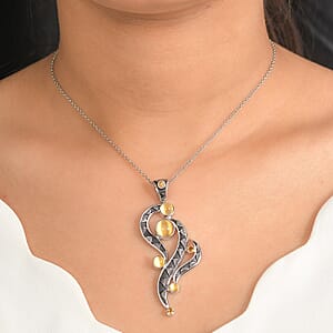 Sajen Silver Golden Sheen Moonstone, Brazilian Citrine Pendant without Chain in Rhodium Over Sterling Silver 4.65 ctw