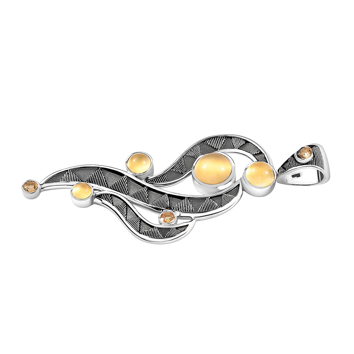 Sajen Silver Golden Sheen Moonstone, Brazilian Citrine Pendant without Chain in Rhodium Over Sterling Silver 4.65 ctw image number 3