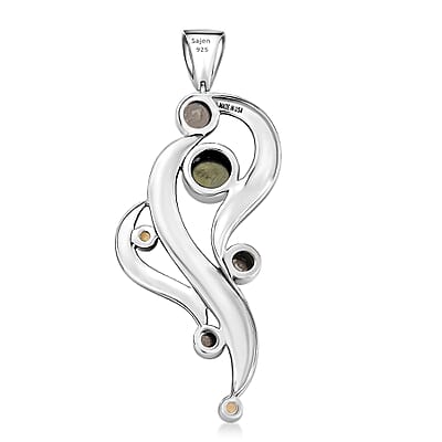Sajen Silver Golden Sheen Moonstone, Brazilian Citrine Pendant without Chain in Rhodium Over Sterling Silver 4.65 ctw