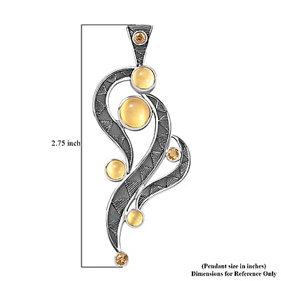 Sajen Silver Golden Sheen Moonstone, Brazilian Citrine Pendant without Chain in Rhodium Over Sterling Silver 4.65 ctw