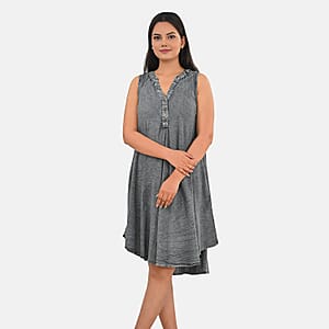 La Marey Gray Solid Wash Umbrella Dress with collar and Buttons - One Size Missy