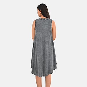 La Marey Gray Solid Wash Umbrella Dress with collar and Buttons - One Size Missy