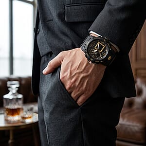 Genoa Japanese and Electronic Movement Multifunctional LED Watch in Black Silvertone with Black Strap