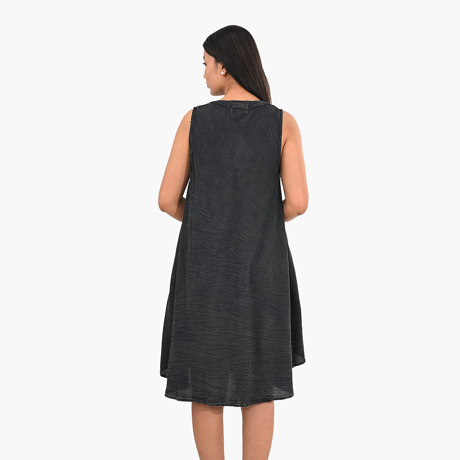 La Marey Black Solid Stone-Wash Umbrella Dress with collar and Buttons - One Size Missy
