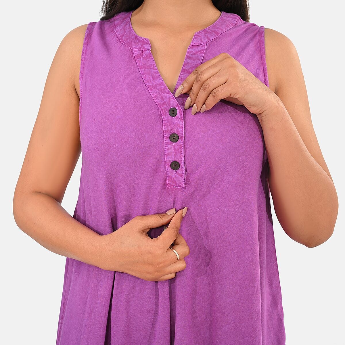 La Marey Purple Solid Wash Umbrella Dress with collar and Buttons - One Size Missy image number 4